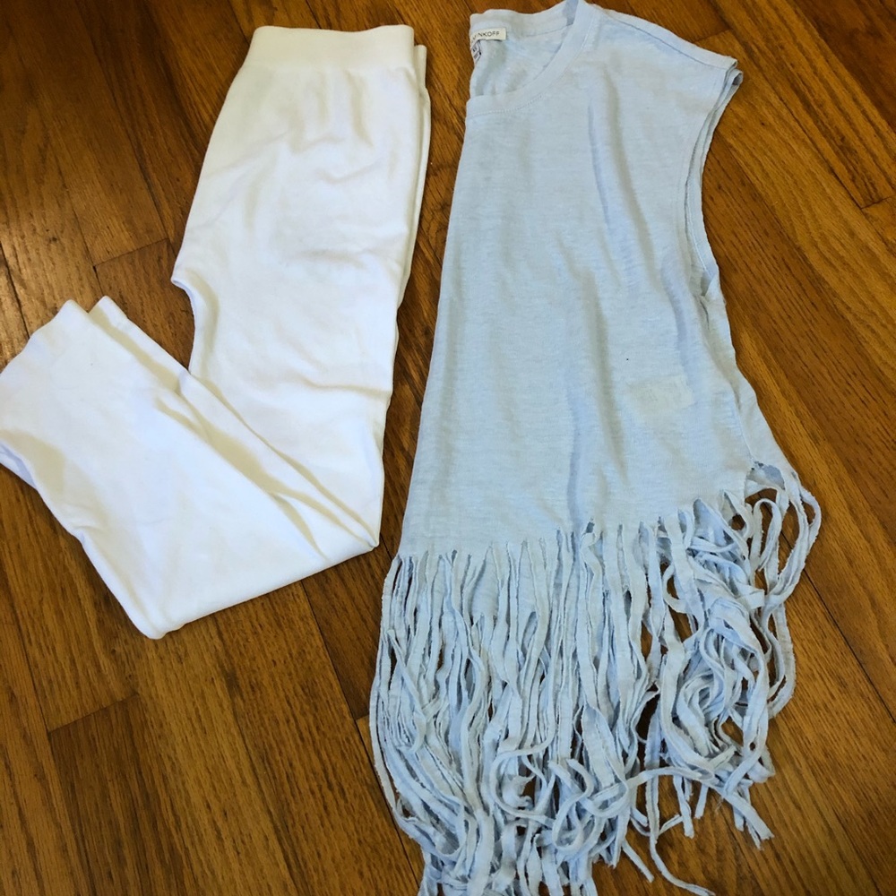 Rebecca Minkoff Linen Top, with  white leggings